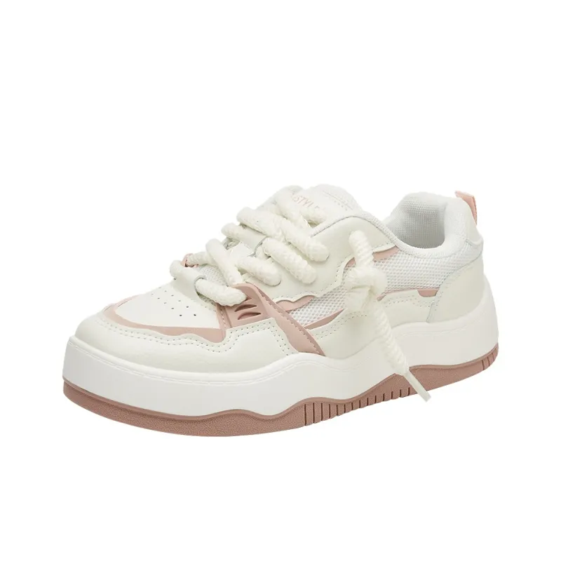HSTYLE Slip-Resistant Cushioning Wear-Resistant Low-Top Skateboard Shoes Women's Beige Pink-0