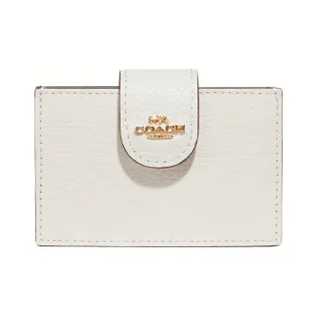 COACH Accordion Card Case Pebbled Leather Coin Purses Card Holders Mini Women's White & Light Multicolor