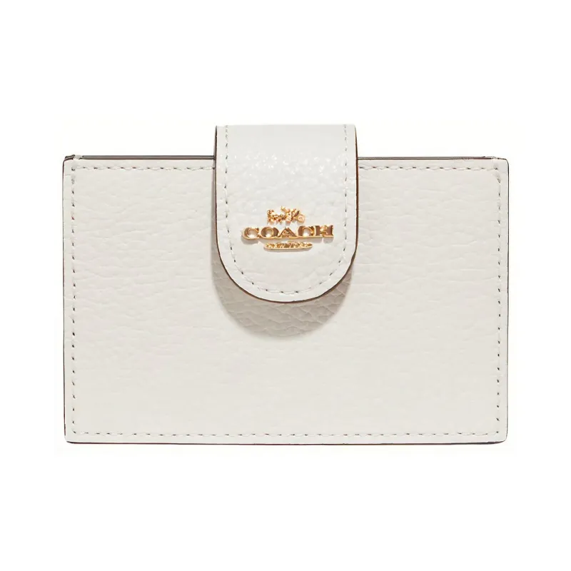COACH Accordion Card Case Pebbled Leather Coin Purses Card Holders Mini Women's White & Light Multicolor-0