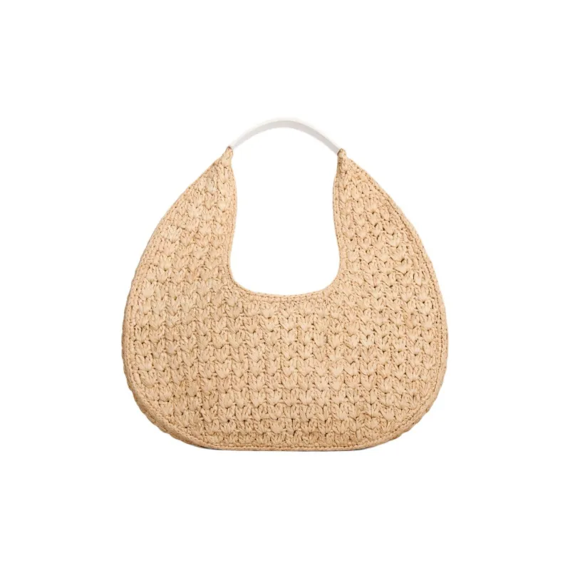 CELINE Classic Panier Series Plant Material Cow Leather Patchwork Hobo Bag Handbag Women's Natural Color/White-2