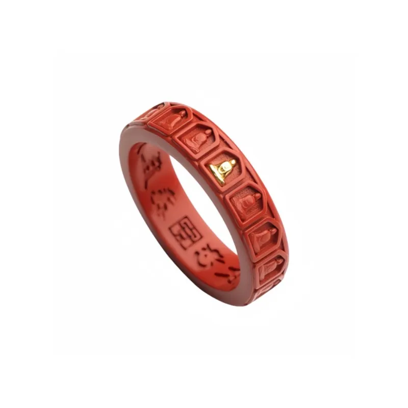 Xifeng Building Cinnabar Jade Rings Unisex-12