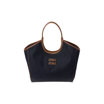 MIU MIU Denim Patchwork Tote Bag Shopping Bag Shoulder Bag Handbag Women's Blue & Brown