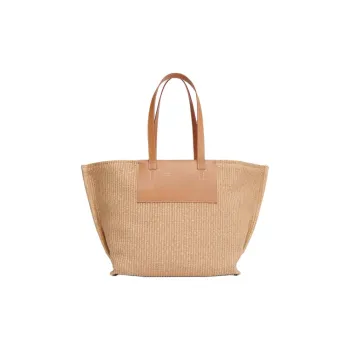 MANSUR GAVRIEL Raffia With Plant Tanned Leather Tote Bag Shopping Bag Handbag Women's Natural