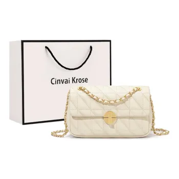 CinvaiKrose Cow Leather Shoulder Bag Crossbody Bag Small Square Bag Small Size Women's Ecru/Black