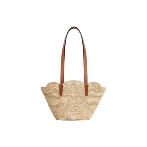 CELINE Plant Material Cow Leather Patchwork Binding Handbag Shoulder Bag Small Size Women's Tawny