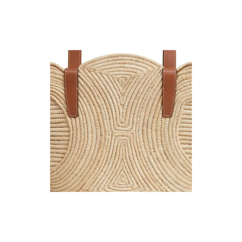 CELINE Plant Material Cow Leather Patchwork Binding Handbag Shoulder Bag Women's Tawny-5