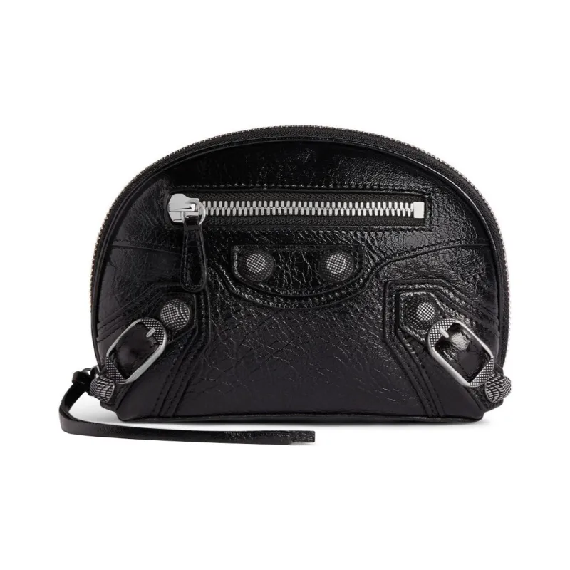 Balenciaga Le Cagole Fine Grained Sheepskin Makeup Bag Women's Black-0