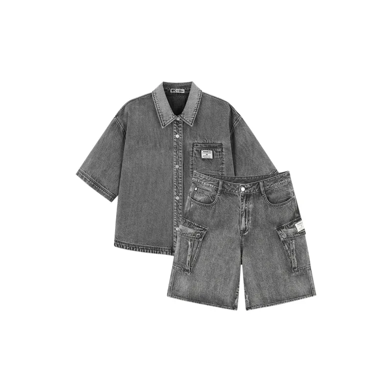 NPC Denim Shirt Shorts Set For Men-Distressed Unisex-1