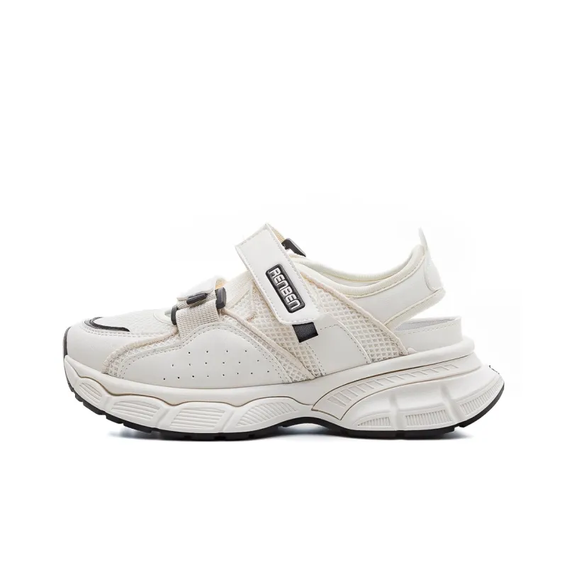 RENBEN Breathable Lightweight Height Increasing Low Top Chunky Sneakers Women's Beige Black-0