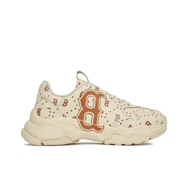 MLB Big Ball Chunky Cushioning Anti Slip And Wear Resistant Low Top Chunky Sneakers Unisex Beige Yellow-1