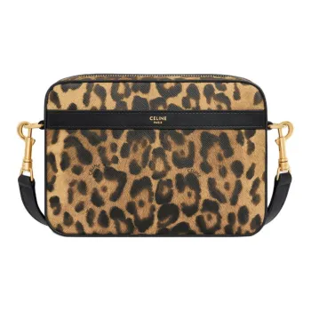 CELINE Artificial Leather Messenger Bag Shoulder Bag Crossbody Bag Small Size Men's Leopard Print