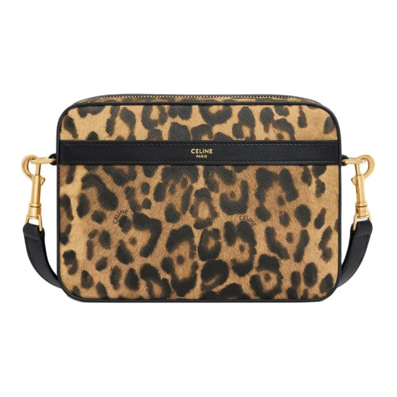 CELINE Artificial Leather Messenger Bag Shoulder Bag Crossbody Bag Small Size Men's Leopard Print-0