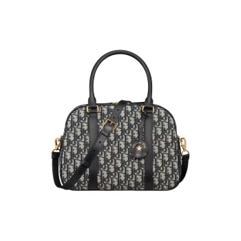 DIOR Oblique Print Bowling Bag, Handbag, Shoulder Bag, Crossbody Bag Large Size Women's Blue