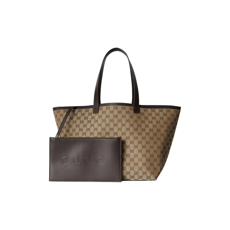 GUCCI Canvas With Leather Canvas Bag, Tote Bag, Shopping Bag, Handbag Medium Size Women's Beige & Ebony-6