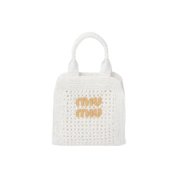 MIU MIU Fabric Tote Bag Shopping Bag Shoulder Bag Crossbody Bag Handbag Women's White & Natural