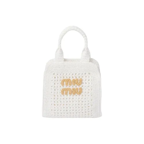 MIU MIU Fabric Tote Bag Shopping Bag Shoulder Bag Crossbody Bag Handbag Women's White & Natural
