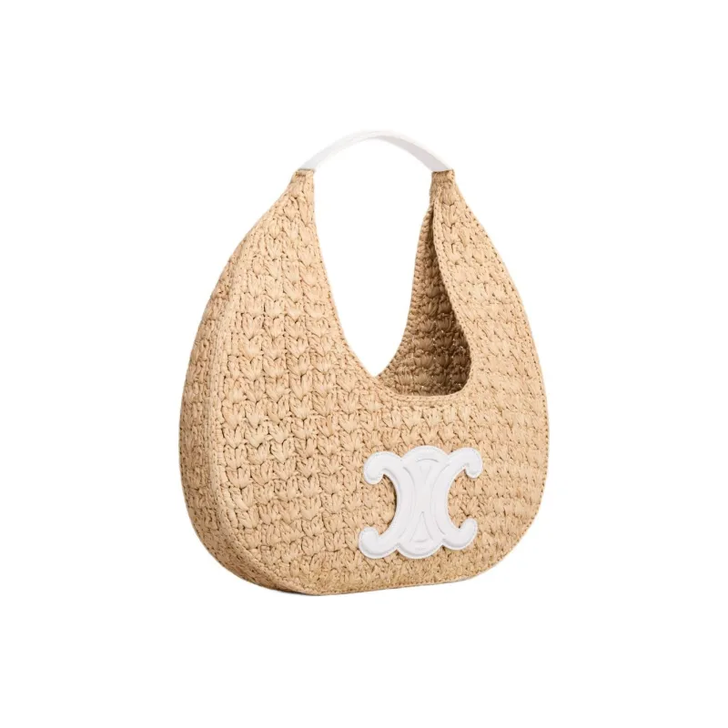 CELINE Classic Panier Series Plant Material Cow Leather Patchwork Hobo Bag Handbag Women's Natural Color/White-1