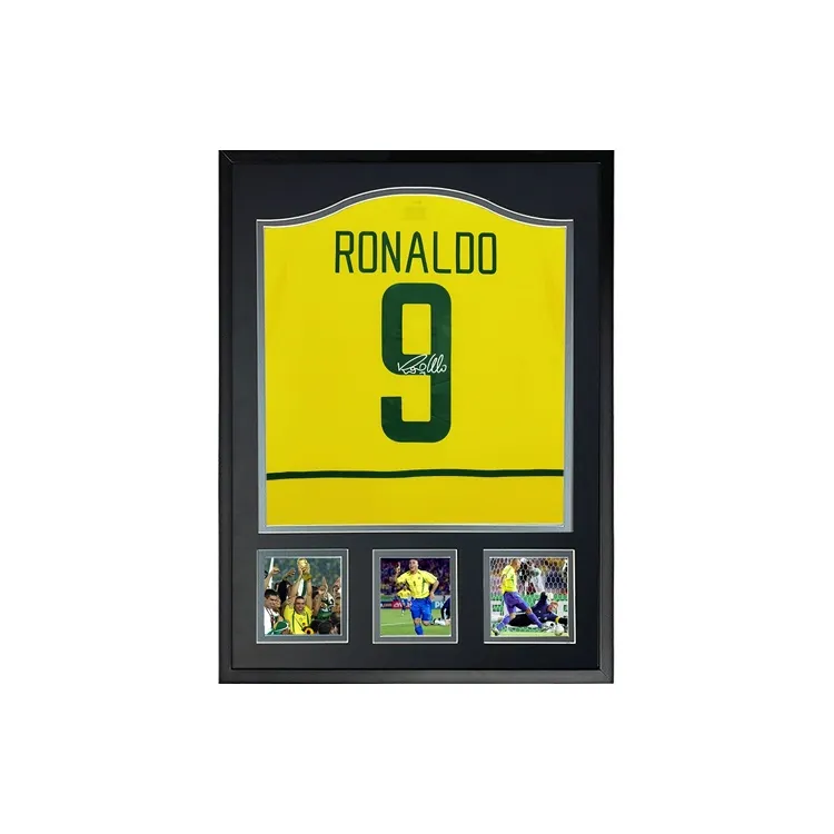 Three For 2002 World Cup Brazil Champions Ronaldo's Autographed Soccer Jersey Framed With Certificate-0
