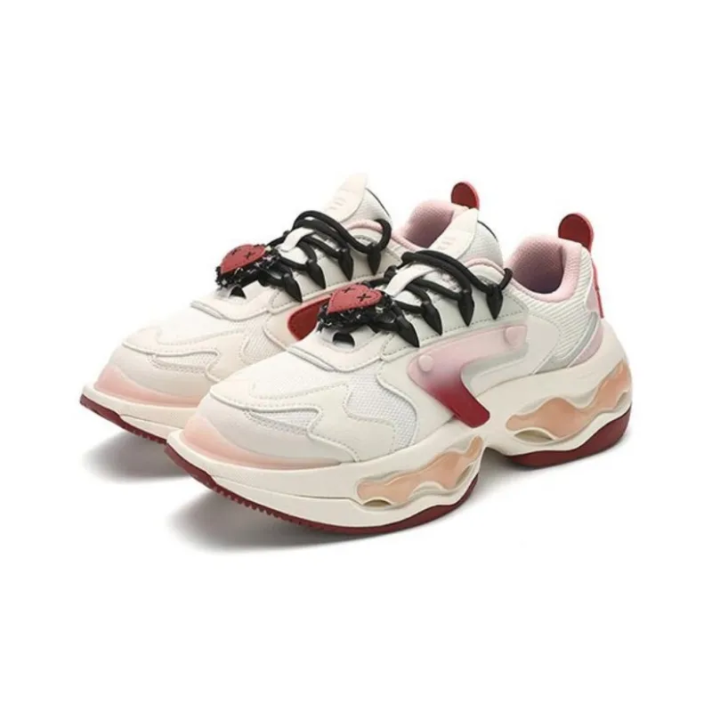 FILA FUSION Anti Slip And Wear Resistant Cushioning Lightweight Low Top Chunky Sneakers Women's White Red-2