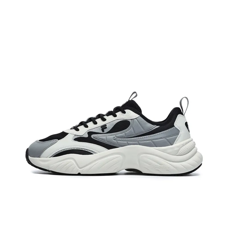 FILA FUSION Conch Cushioned Anti Slip Wear Resistant Breathable Lightweight Low Top Casual Shoes Men's Black Gray Color-0
