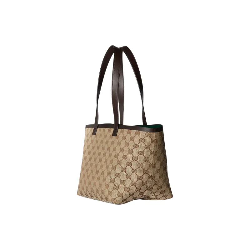 GUCCI Canvas With Leather Trim Canvas Bag, Tote Bag, Shopping Bag, Handbag Small Size Women's Beige & Ebony-1