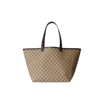 GUCCI Canvas With Leather Canvas Bag, Tote Bag, Shopping Bag, Handbag Medium Size Women's Beige & Ebony
