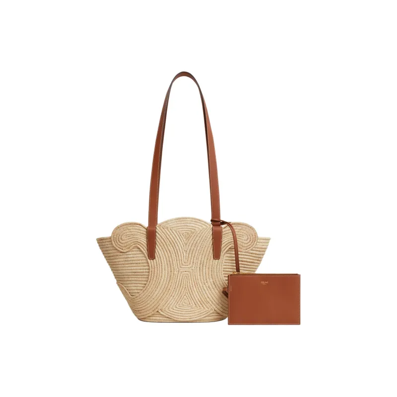 CELINE Plant Material Cow Leather Patchwork Binding Handbag Shoulder Bag Women's Tawny-1