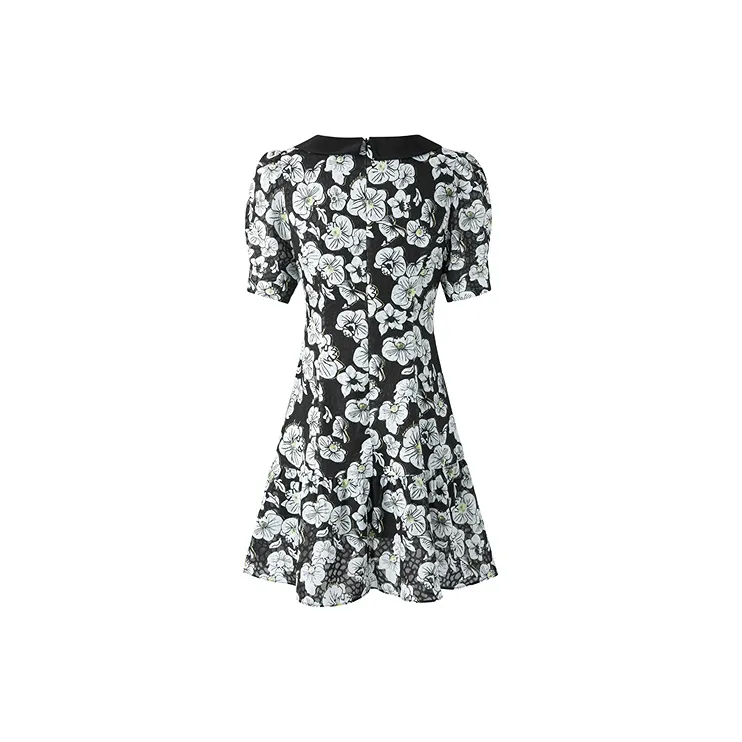 PEACEBIRD Short-Sleeved Dresses Women's Black Pattern-1