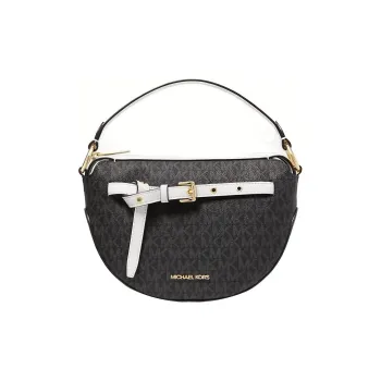 MICHAEL KORS Emilia Canvas Crescent Bag, Saddle Bag, Crossbody Bag, Shoulder Bag Medium Size Women's Black