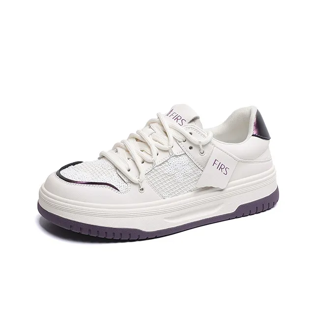FIRS Skateboard Shoes Women's Low Top Beige Black/Beige Purple-8