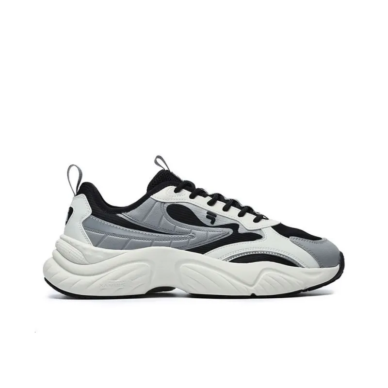 FILA FUSION Conch Cushioned Anti Slip Wear Resistant Breathable Lightweight Low Top Casual Shoes Men's Black Gray Color-1