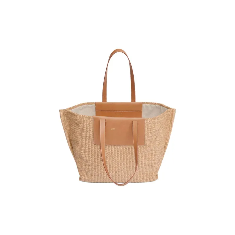 MANSUR GAVRIEL Raffia With Plant Tanned Leather Tote Bag Shopping Bag Handbag Women's Natural-2