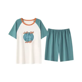 Close-fitting Areas Summer Pajama Set Men's Green