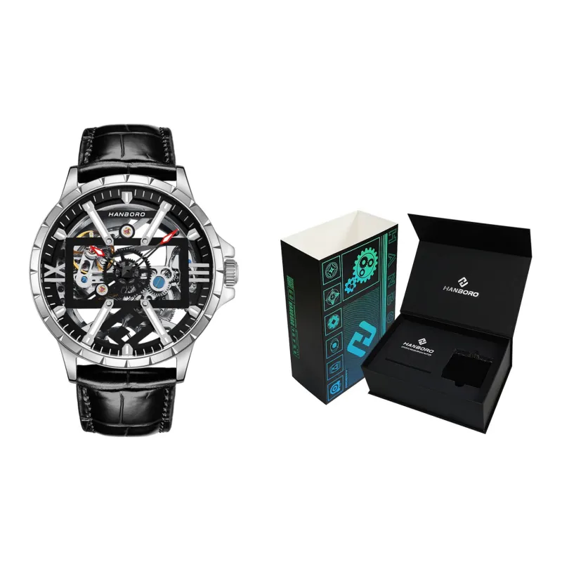 HANBORO Automatic Mechanical Movement Watch Men's Watches Cut-Out Dial HBR910-BH-1