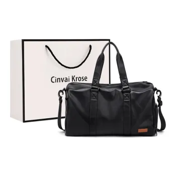 Simvay Clos PU Portable Travel Bag Luggage Bag One Shoulder Crossbody Gym Bag Large Size Men's Black