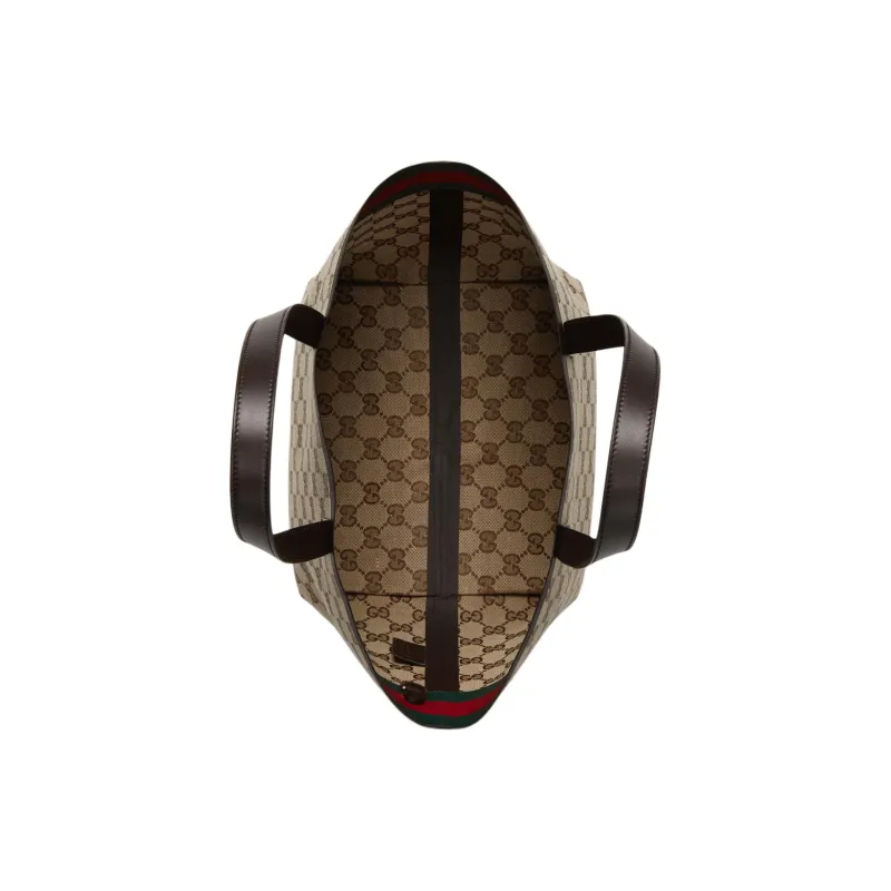 GUCCI Canvas With Leather Trim Canvas Bag, Tote Bag, Shopping Bag, Handbag Small Size Women's Beige & Ebony-6