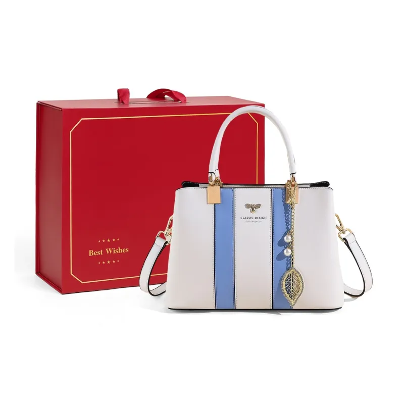 COMELY Cow Leather Patchwork Synthetic Leather Tote Handbag Shoulder Bag Crossbody Bag Large Size Women's Blue & White-6