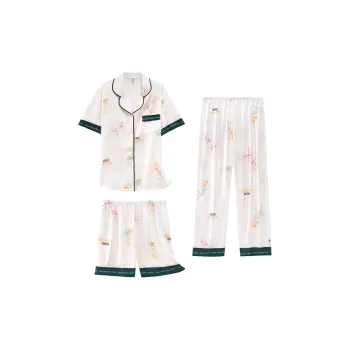 Sleep Students Dormitory Home Sleepwear Three-Piece Set Pajama Set Outerwear-Ready Women's Pear Blossom White