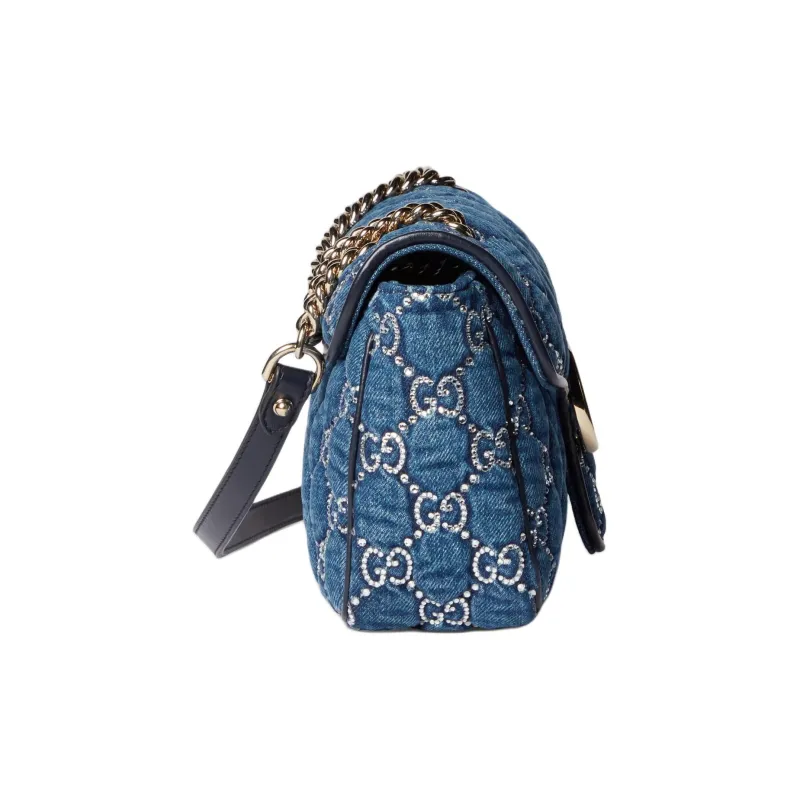 GUCCI GG Marmont Denim Portable Crossbody Bag, Shoulder Bag Women's Blue-2