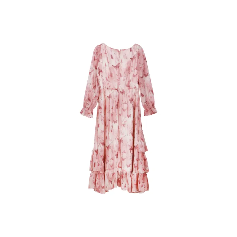 ANNIBUHUO Long Sleeved Dresses Women's Pink-1