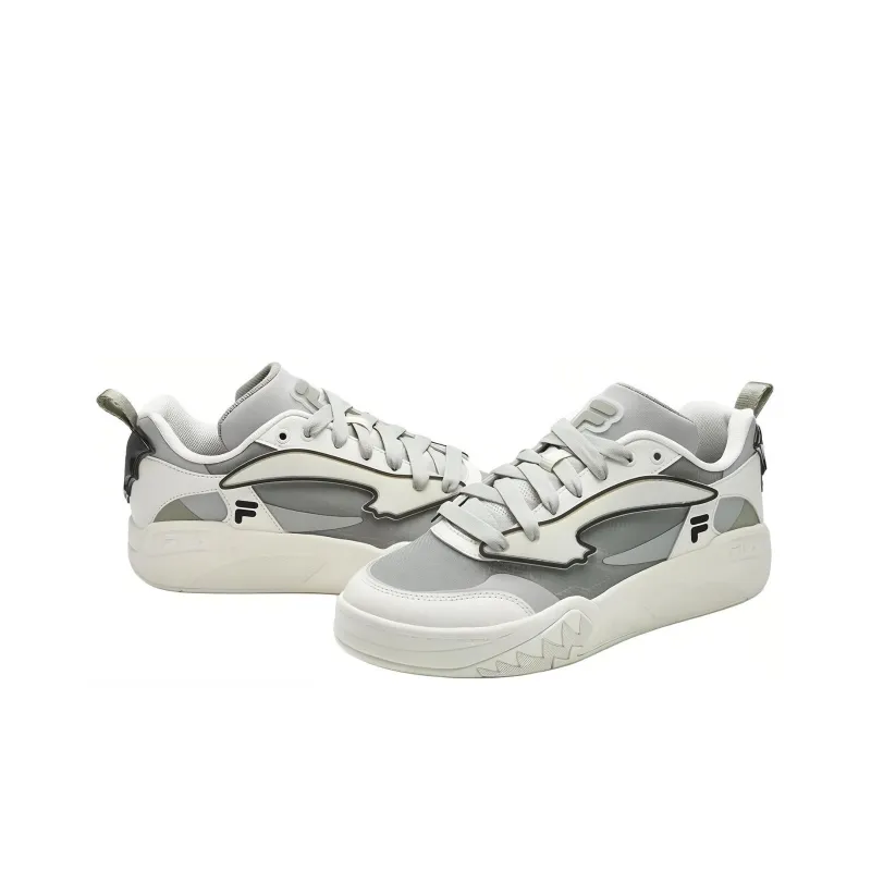 FILA FUSION Anti Slip Wear Resistant Low Top Skateboard Shoes Men's White Gray-4