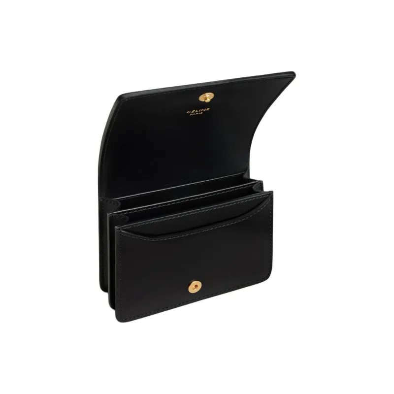 CELINE Shiny Cow Leather Card Holder Women's Black-3