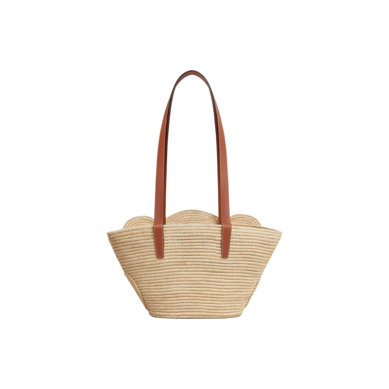 CELINE Plant Material Cow Leather Patchwork Binding Handbag Shoulder Bag Women's Tawny-3
