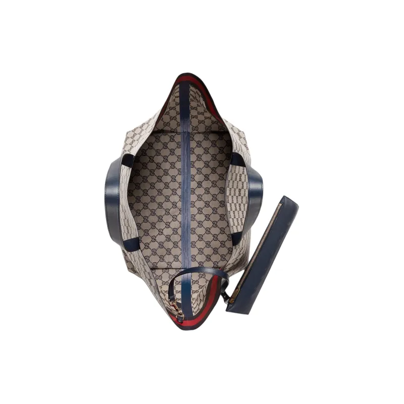 GUCCI Canvas With Leather Trim Canvas Bag Tote Bag Shopping Bag Handbag Medium Size Women's Beige & Blue-7