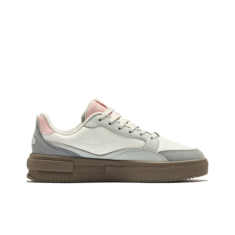 Erke Shocked Anti-Slip Wear-Resistant Low-Top Skateboard Shoes Women's Microcrystal White White Mist Gray-1