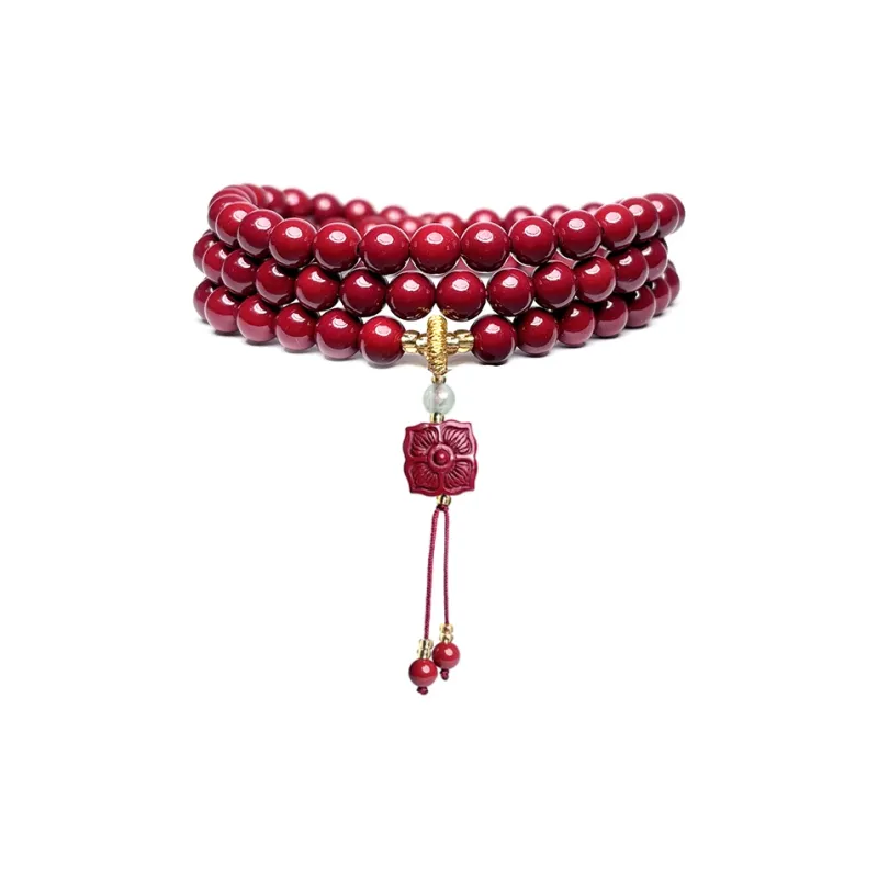 MOUNTAINS AND MANS Reconstructed Cinnabar Auspicious Fortune Beaded Bracelet Unisex-6