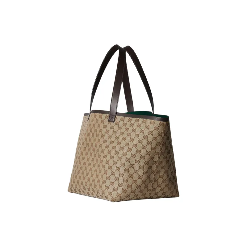 GUCCI Canvas With Leather Canvas Bag, Tote Bag, Shopping Bag, Handbag Medium Size Women's Beige & Ebony-1