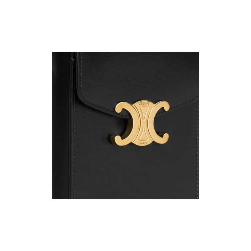CELINE Shiny Calfskin Cell Phone Pouch Women's Black-3