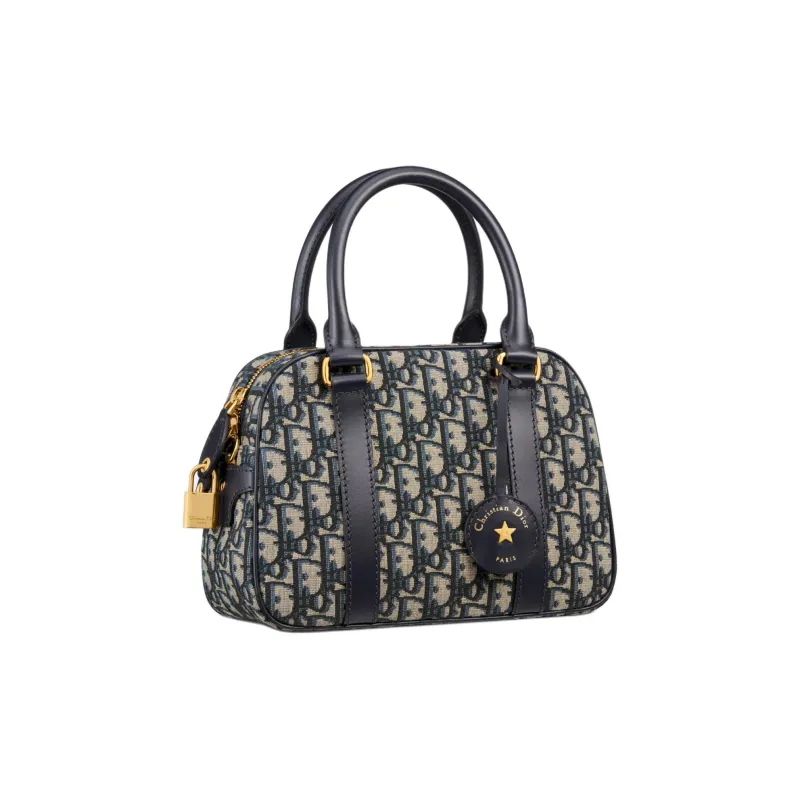DIOR Oblique Print Bowling Bag, Handbag, Shoulder Bag, Crossbody Bag Medium Size Women's Blue-1