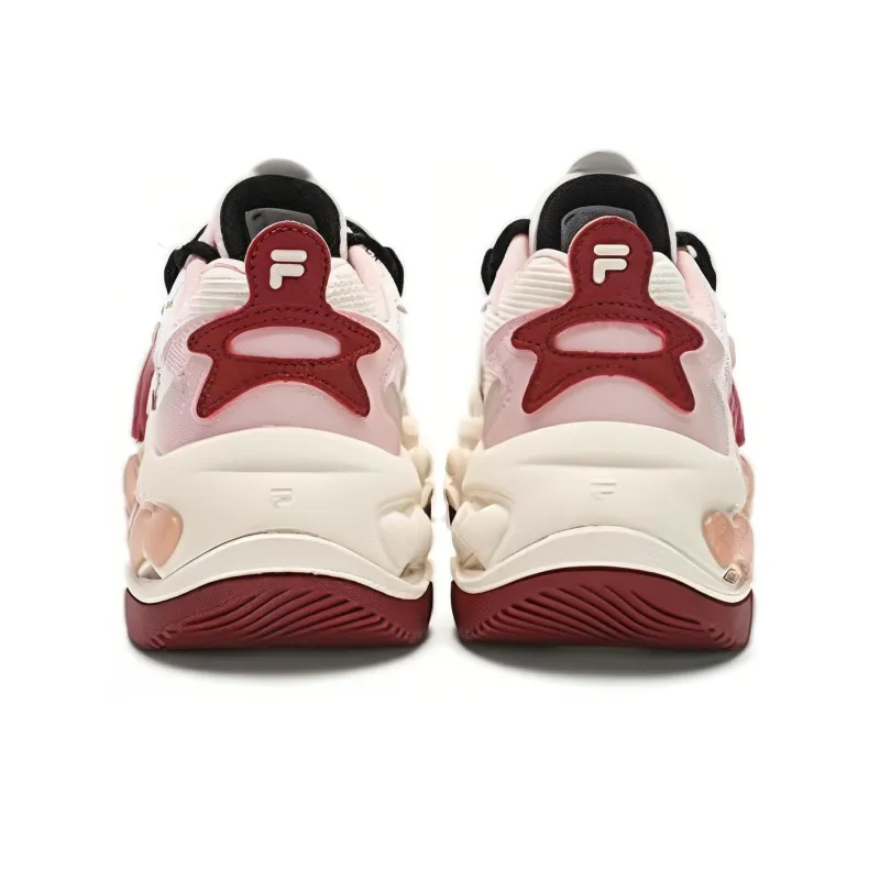 FILA FUSION Anti Slip And Wear Resistant Cushioning Lightweight Low Top Chunky Sneakers Women's White Red-3